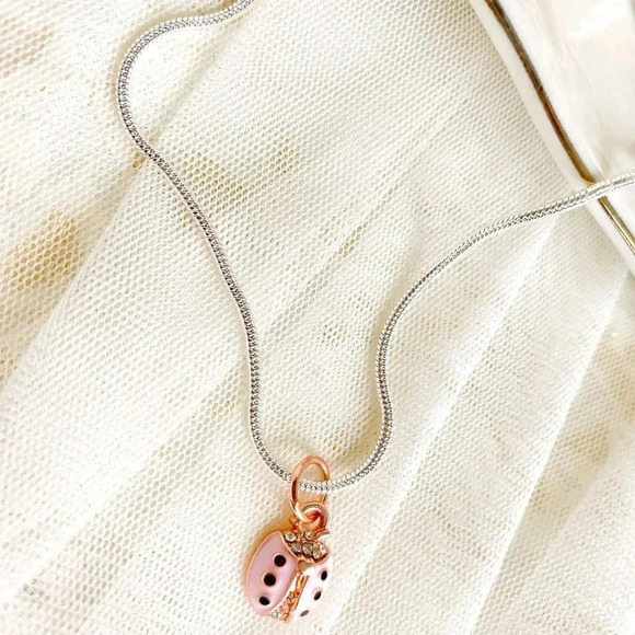 Cute Pink LadyBug Rose Goldplated Pendant Silver plated Necklace 18" - Picture 7 of 10